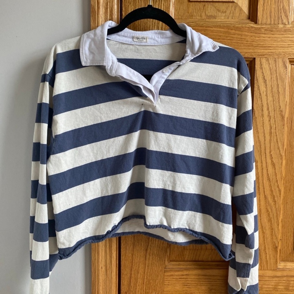 Brandy Melville Striped Collared Long Sleeve Crop Top